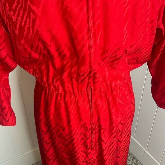 Vintage Lauren Alexandria Women's 10 Red 100% Silk Eveningwear Maxi Dress Gown - Picture 7 of 13